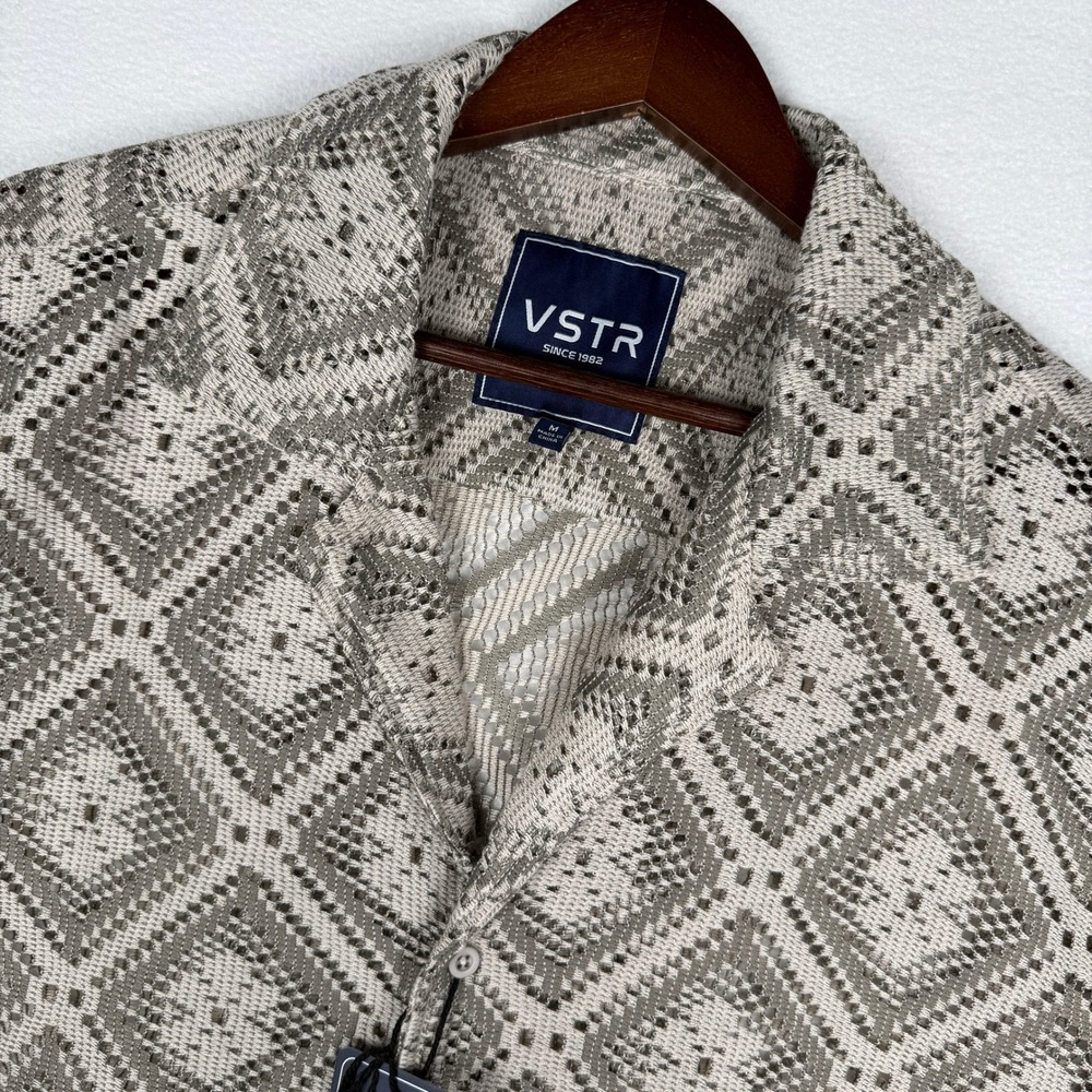 NEW VSTR Jacquard Knit Shirt Mens M Camp Collar Geometric Short‎ Sleeve